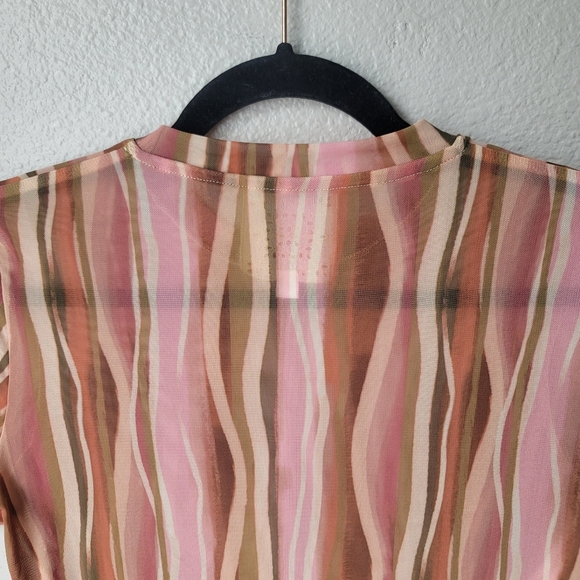 Johnny Was Pink and Brown Wave Pattern Tee - Picture 5 of 7